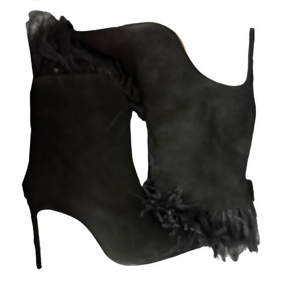 Schutz Black Suede Ankle Bootie SIZE 7.5 Boot Feather Stiletto Heel $228 NEW - Picture 2 of 12